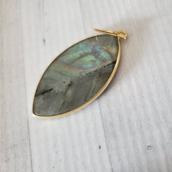 Labradorite Gray Gold Tone Earrings NWOT - Picture 3 of 3